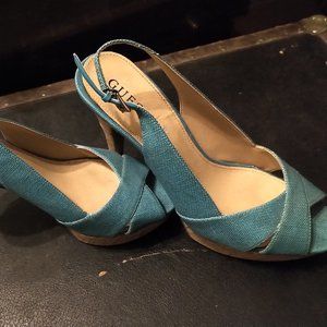 Womens Blue Open Toe Heels